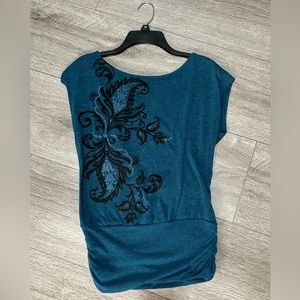 Teal and black Heart Soul top